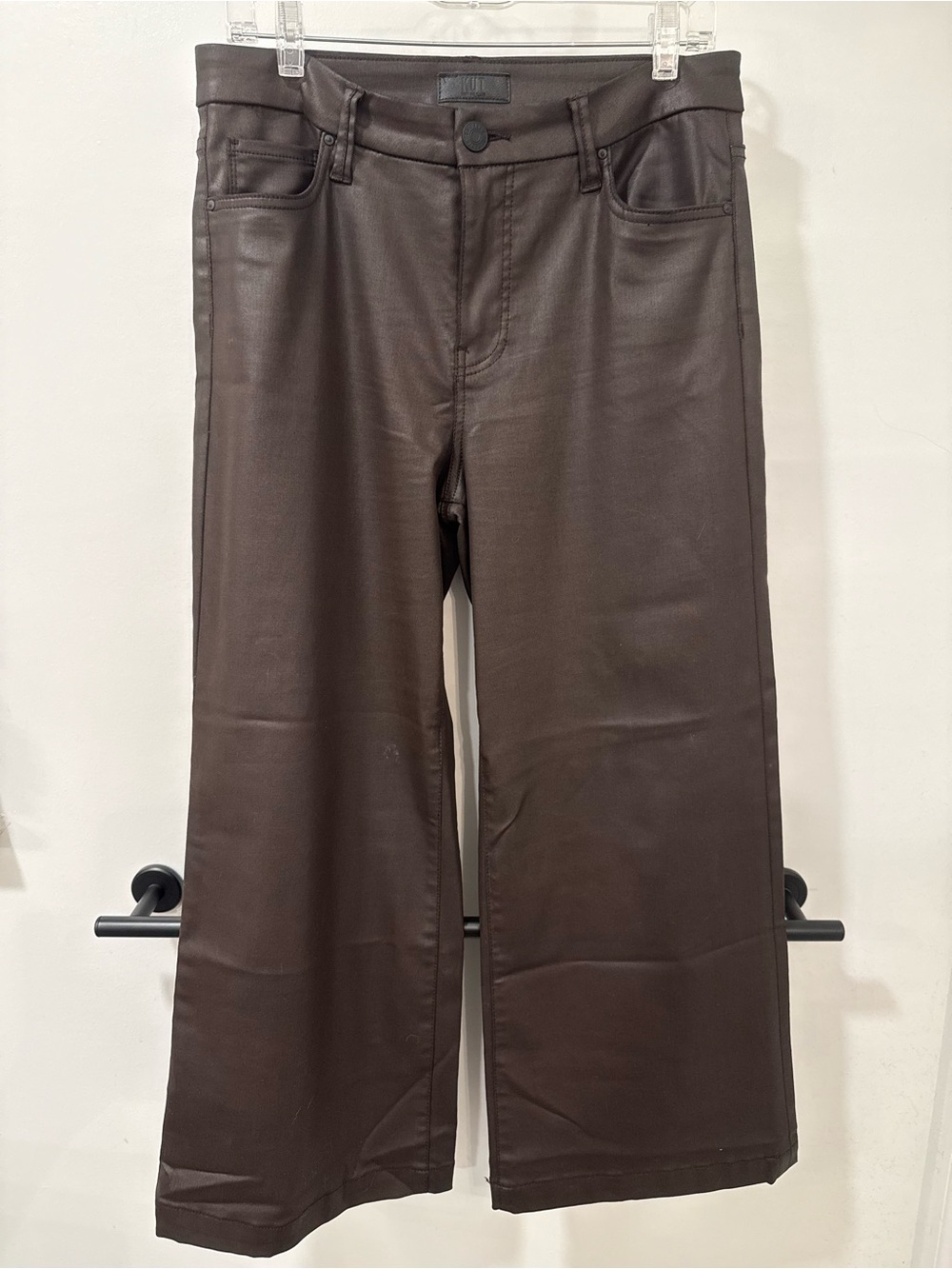 KUT Meg Wide Leg Chocolate Brown coated Jeans size 8